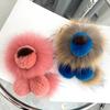 Cute Real Rex Rabbit Fur Simba Lion Bag Charm Car Key Charm Metal Ring Ornaments Kids Birthday Gift 240112