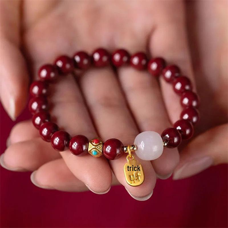 Vermilion Year of the Rat Women's Bracelet: Luxurious Chinese-Style Luck Charm, Hand-Strung Beads