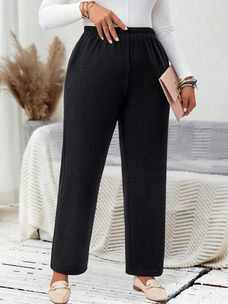 Plus Size Women's Versatile Knit Stretch Comfortable Straight-Leg Casual Pants