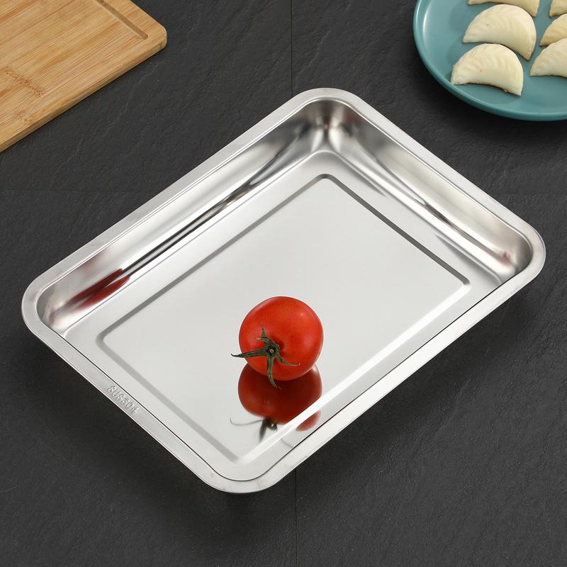 Stainless Steel Barbecue Tea Storage Serving Trays Rectangle Steamed Rice Sausage Plate Grill Meat Restaurant Metal Utensils 1Pc