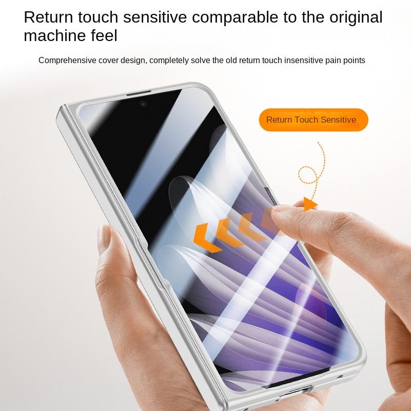 Leather With Privacy Screen Tempered Glass Protector Case For OPPO Find N5 All-inclusive Spring Hinged Camera Holder Cover