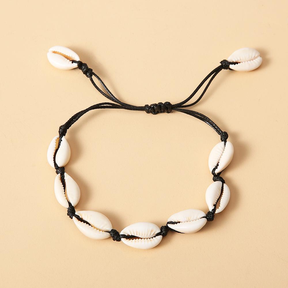 Beach Wind, Seashells, Hand-Woven Black Rope, Seashells, 9 Shell Anklets For Women'S Feet