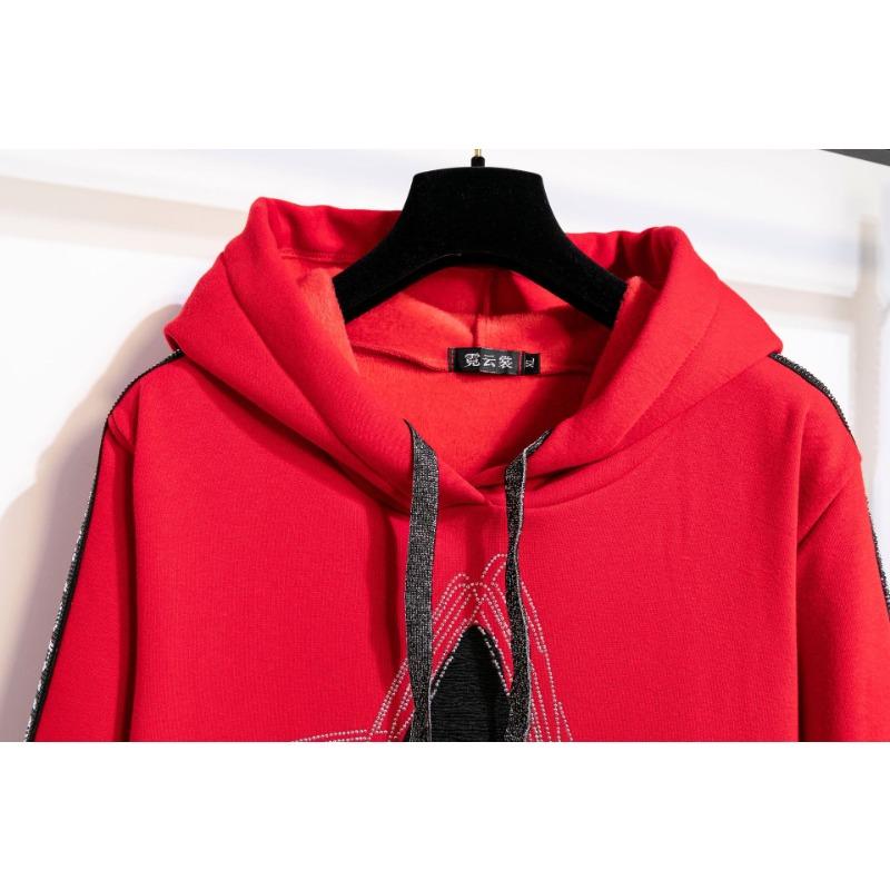 Sudadera con capucha y estampado de pentagrama de diamante de talla grande para mujer de otoño e invierno, chaqueta holgada, acolchada y gruesa de manga larga