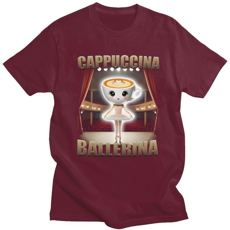 Men Cappuccina Ballerina Funny Italian Brainrot T Shirts Streetwear Short Sleeves Pure Cotton Colthing Graphic Tees Shirt