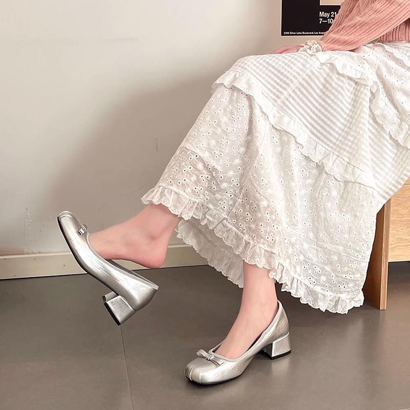 French Retro Ballet Single Shoes Women's Spring and Summer New Flat Mary Jane Shoes Versatile Skirt One Pedal Beanie Shoes