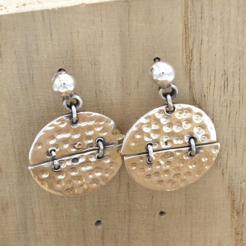 925 Sterling Silver Hammered Earrings, Round Handmade Stud Earrings, Gift For Her