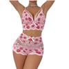 Mesh perspective sultry red lips love printing lace sexy erotic underwear seduction bra erotic set spot