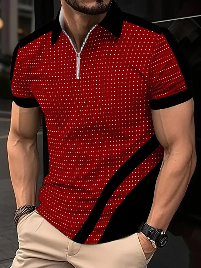Summer Fashion 3D Printed Breathable Color Blocked Men's Polo Shirt Sports Polo Shirt