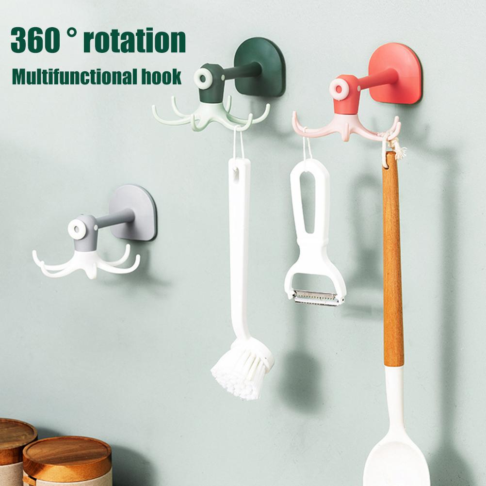 Kitchen 360 degrees  Rotated Hooks Punching Free Six Claw Hook Storage Rack for Cooking Accessories Cabinet Bathroom