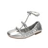 Fashion French Vintage Heavy Duty Rhinestone Butterfly Knot Slip-On Flat Bottom Ballet Single Shoes Women Mary Jane Shoes