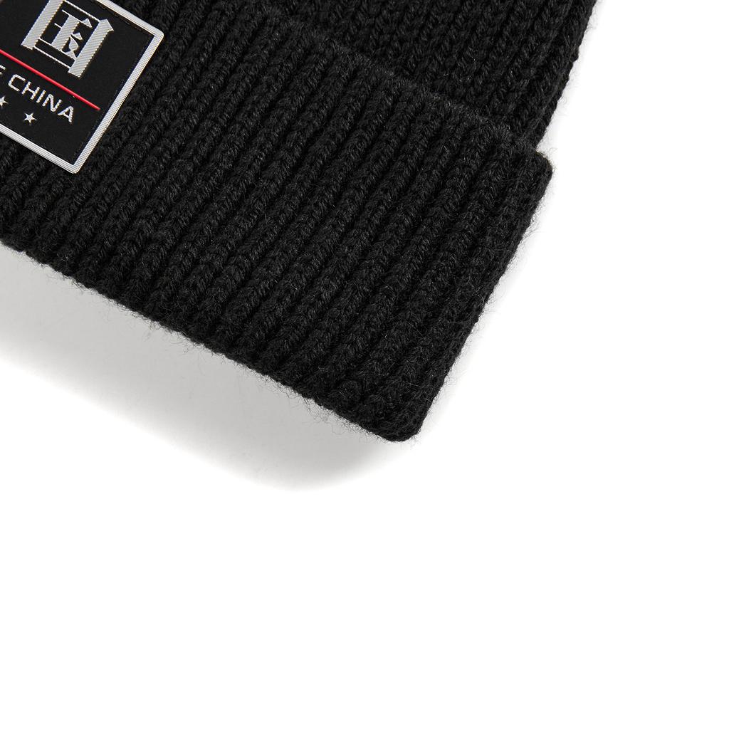 Li Ning Glory Series Fashion Versatile Acrylic Yarn Hat Unisex hats Black AMZV107-1