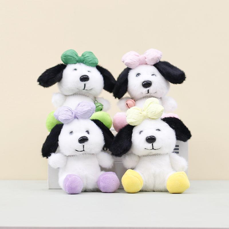 Dog Plush Playful Keychain With Cute Bow Design Adorable Soft Toy Doll In Pink Yellow Green Purple