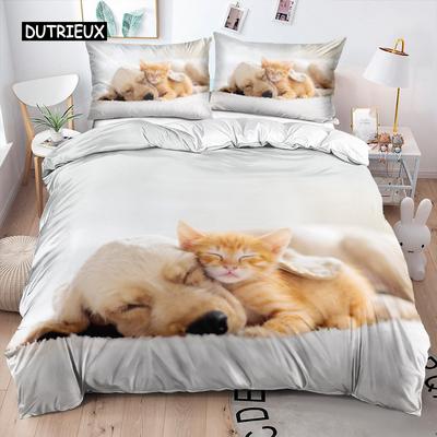 Lindo Gato Perro Funda Nórdica Juego de Cama Animal Mascota Funda Nórdica Cubierta de Cama 2/3 piezas Cubierta de Edredón Decoración del Hogar Mujeres Niños