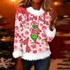 Dámské módní vánoční potisk kulatý výstřih dlouhý rukáv ležérní svetr tričko top