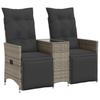Garden Sofa 2 Seater Adjustable with Table Grey Poly Rattan