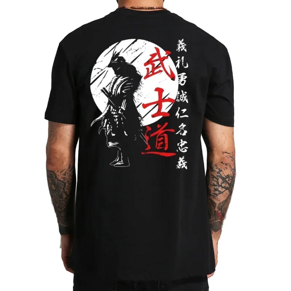 Japan Spirit T-Shirts für Männer Japanischer Stil Rückendruck Locker Übergroß 100% Baumwolle Oberteile T-Shirt Bushido Männliche Geschenke T-Shirt