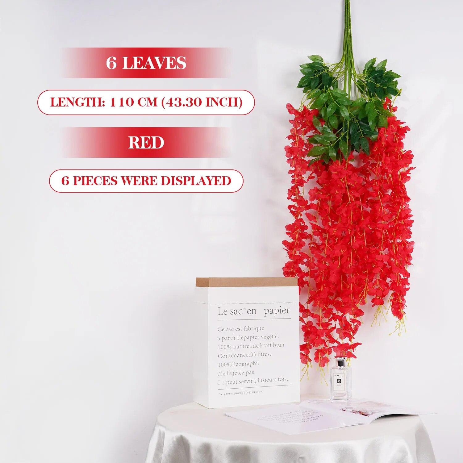 

6 ШТ. 110 см Искусственная глициния, гирлянда из лозы, искусственные цветы плюща для свадебной арки, домашний настенный декор, реалистичные уличные подвесные растения