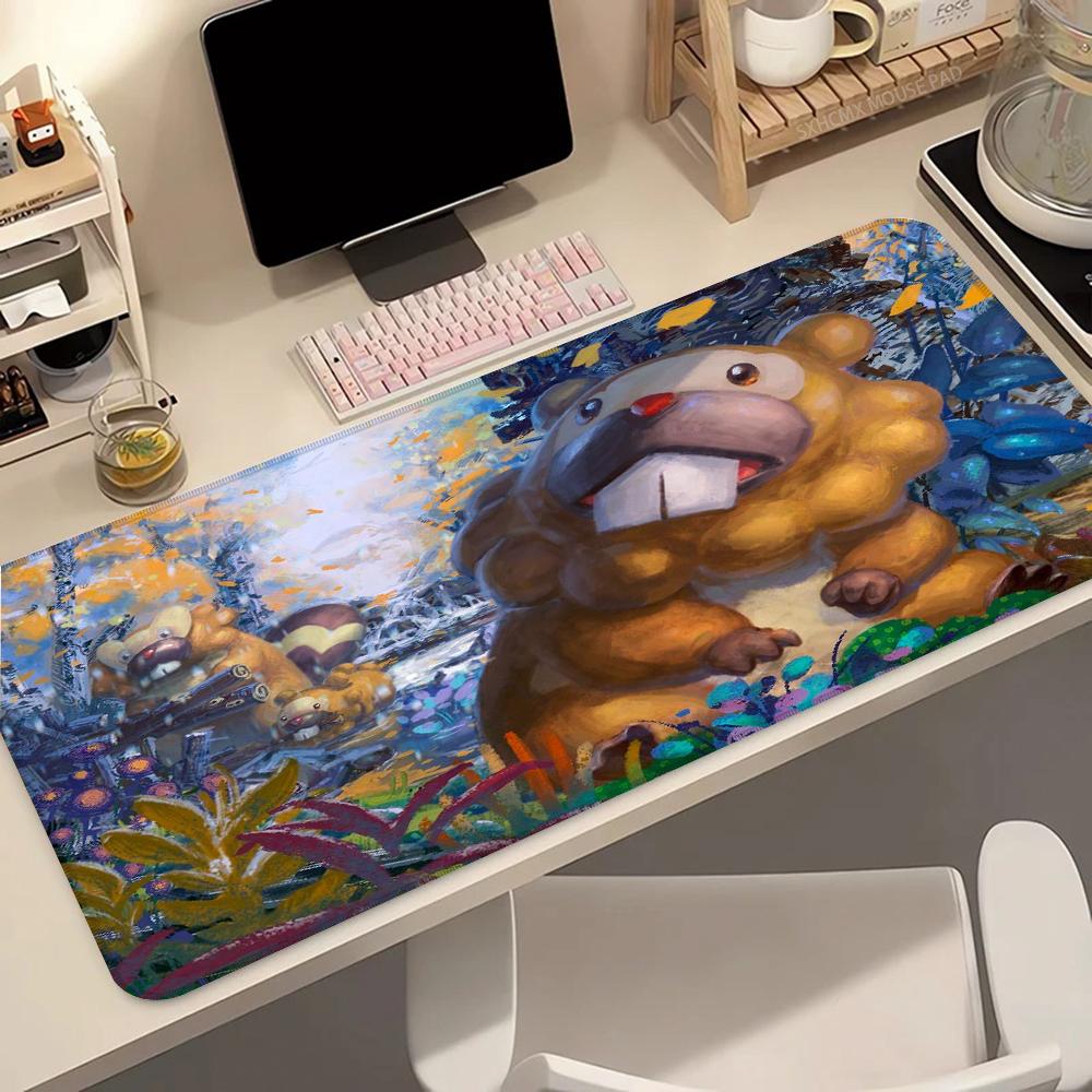 Kawaii Anime Large Gaming Mouse Pad P Bidoof Speed Desk Mat Gamer Keyboard Mousepad HD Home Office Desk Accessories