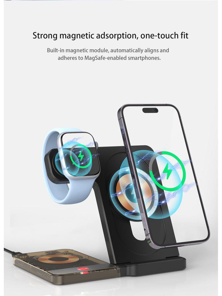 3-in-1 Foldable Wireless Charger Stand for Phone, Watch, and Earbuds