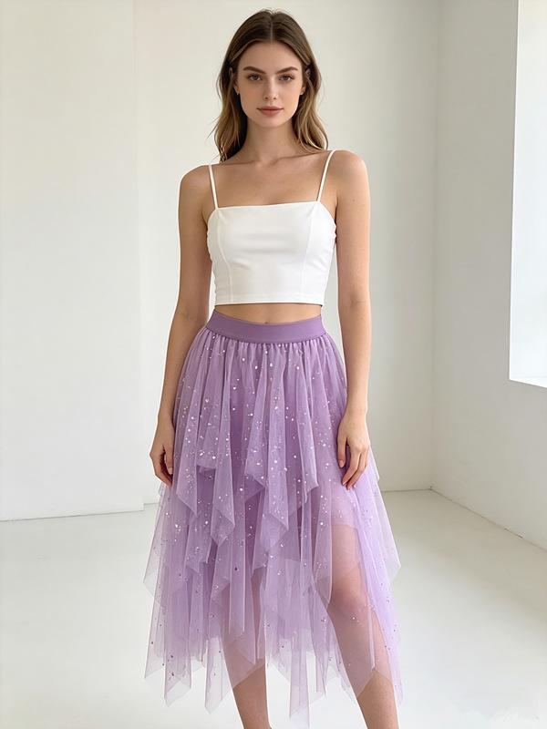 2023 Trendy High-Waisted Irregular Fairy Mesh Skirt - Korean Spring Style