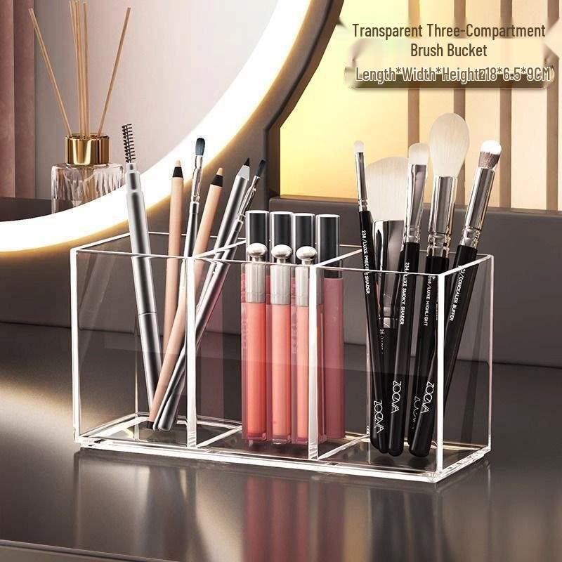 Transparent Multi-Compartment Acrylic Makeup & Pen Holder Box