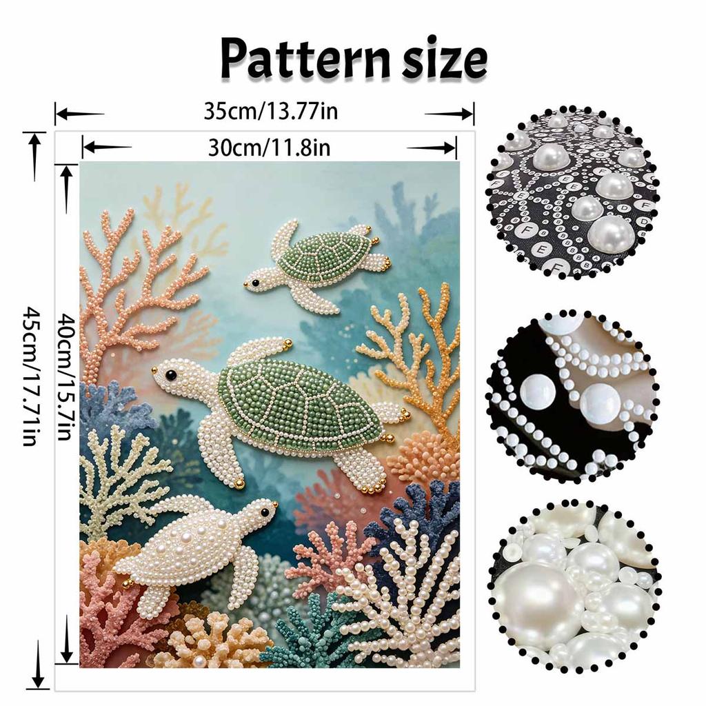 Shiny Pearl Sea Turtle Coral Reef DIY Painting Creative Bead Art Craft Household Wall Decoration Nice Present For Art Hobbyists Home Decor