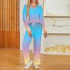 Women's V-Neck Long Sleeve Printed Pajama Set with Pockets - Loose Fit Casual Sleepwear for