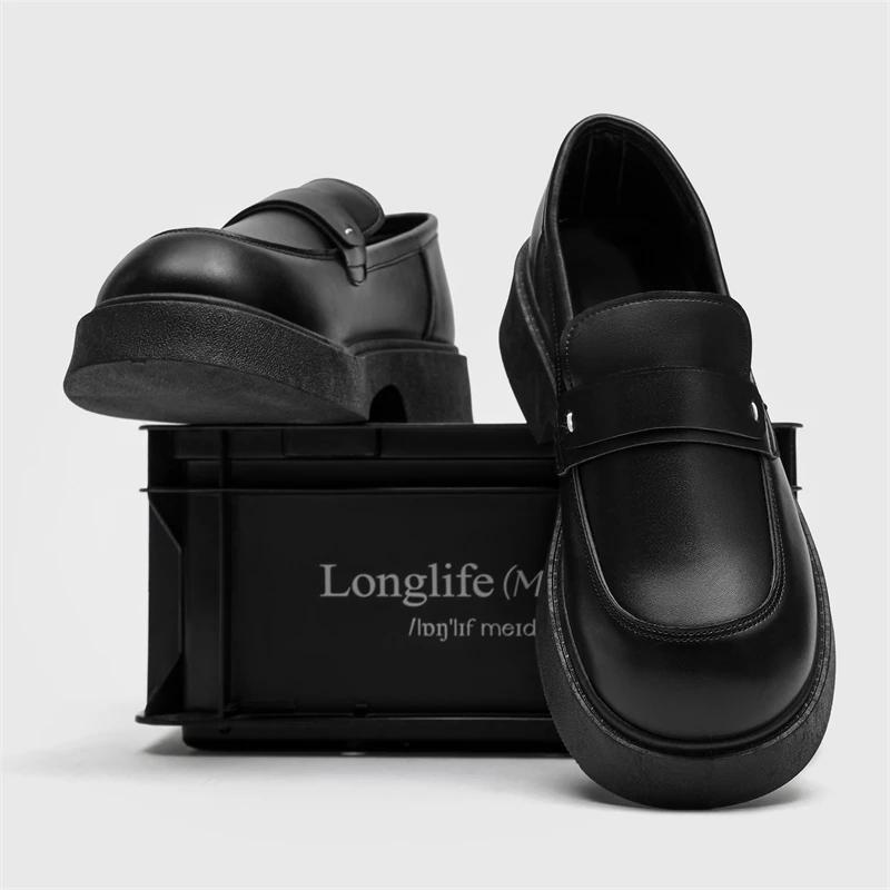 

British Style Platform Loafers Men Plus Size Round Toe Single Shoes Male Thick Bottom PU Leather Shoes 44