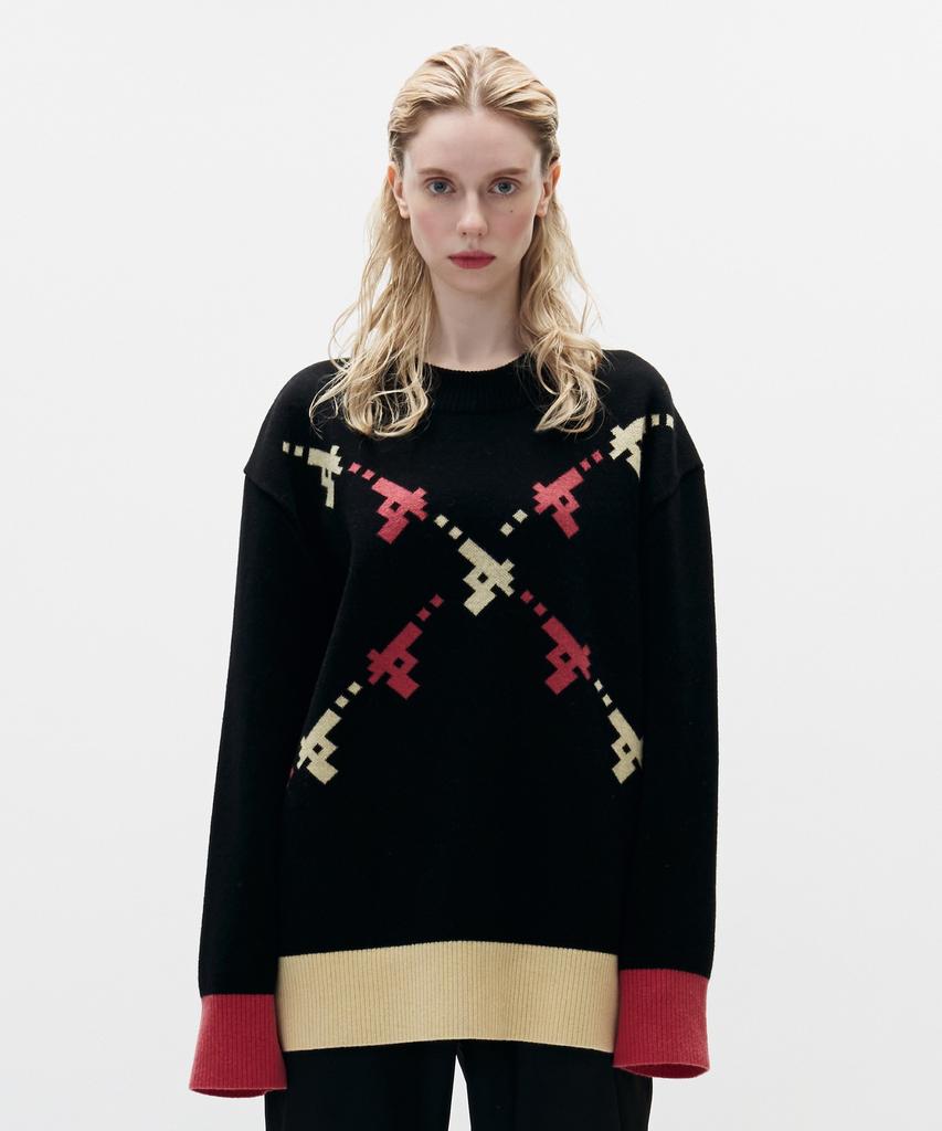 KIMOUI Gun Graphic Kint Sweater (Black)