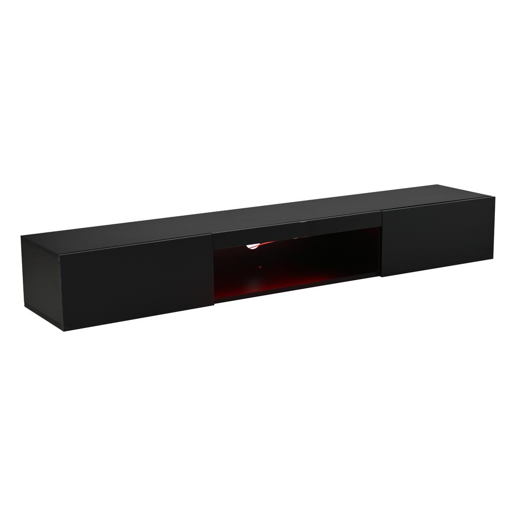 160*31*22cm Hochglanz Wandhängeschrank, TV-Ständer und TV-Schrank mit LED-Beleuchtung, Lowboard, für 70-Zoll-Fernseher, 35kg Tragkraft, Schwarz
