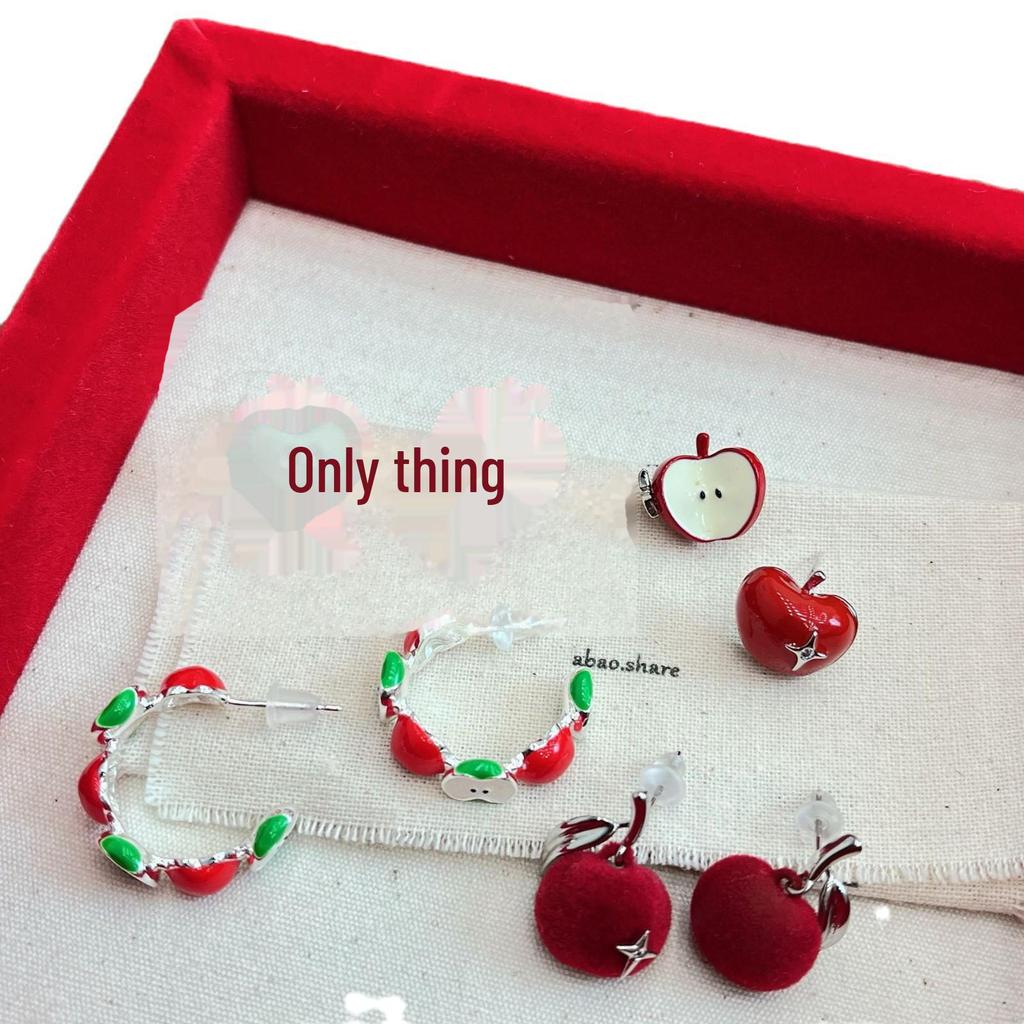 Flocked Ankola Red Apple Earrings - Cute, Sweet, and Versatile for Autumn/Winter and New Year