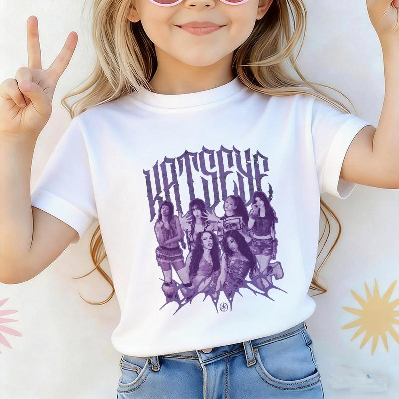 Katseye Cartoon T Shirt Boys Girls Short Sleeve T-shirt Kids Streetwear Summer Children's Clothing Music Singer Y2K Tees Tops