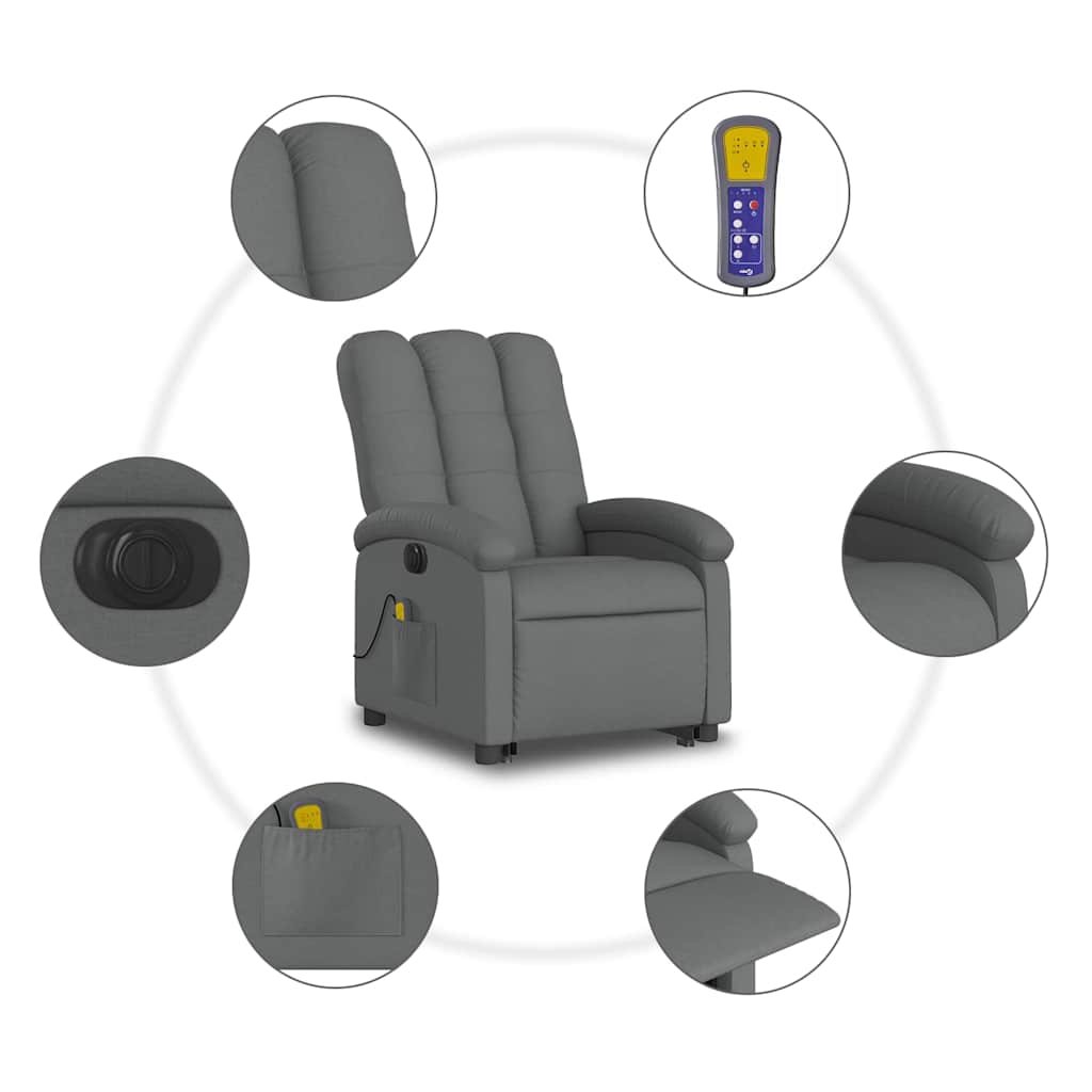 Vidaxl Lift-up Massage Chair, Electric, Reclining, Dark Grey