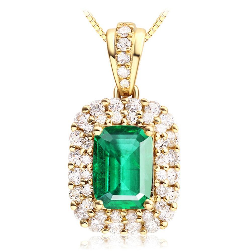 18k Gold Plated Emerald Gemstone Necklace Women Fashion Pendant Simulated Tourmaline Jewelry