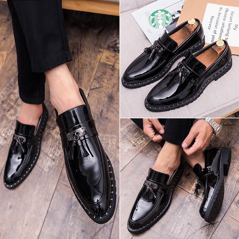 Fashion New Men Fashion Tassel Shoes PU Black Thick soled Wear resistant Leather Shoes High quality Le Fu Shoes Size 38-46 Men Shoes