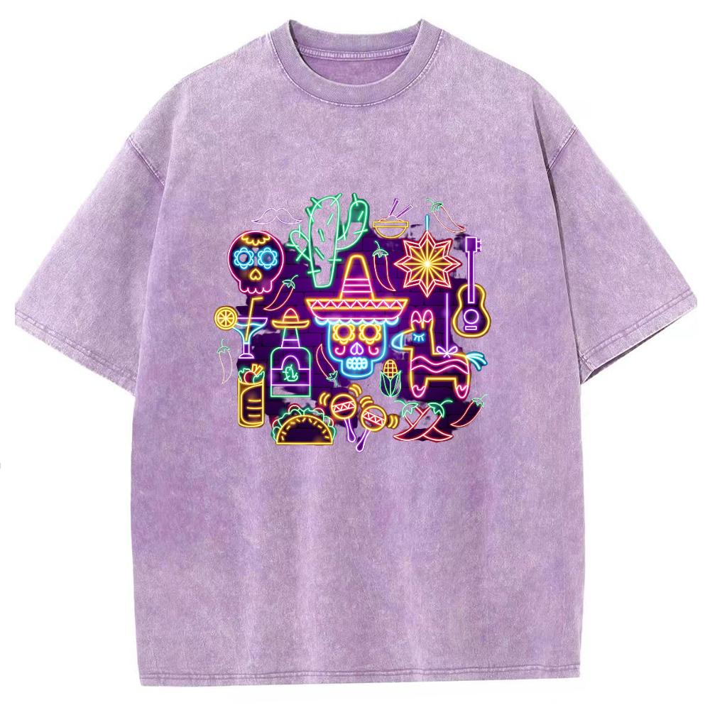 Vintage Snowflake Point Solid Color T-Shirts For Men/Women Cotton Short Sleeve Wash With Old Water Street Tee Clothing