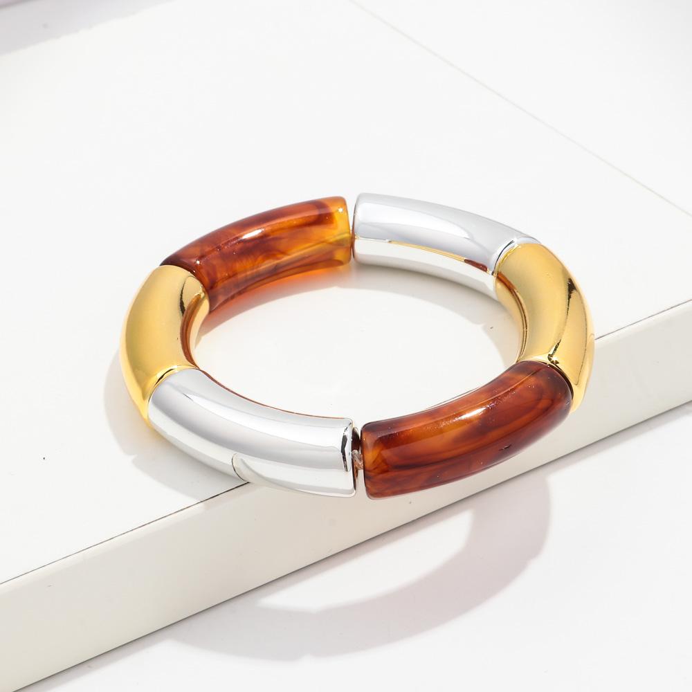 New Colorful Big Bamboo Tube Beads Acrylic Bracelets Bangle for Women Men Boho Stretch Curved Resin Bracelet Stack Jewelry Gifts