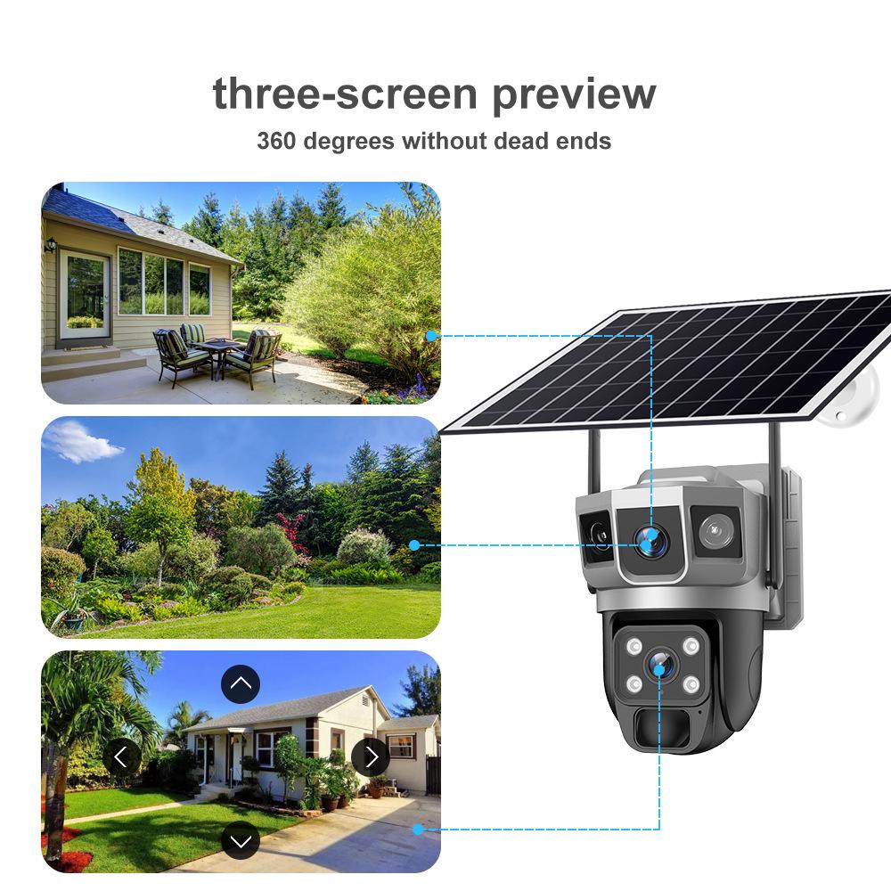 VTS02 Solar-Powered 4G Dual-Lens Surveillance Camera with Tri-Screen V380 System