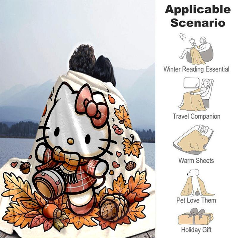 1pc Hello Kitty's Cozy Autumn Adventure Blanket, Soft and Warm Home Decorative Throw Blanket for All Seasons, Living Room, Travel, Camping, Car Blanke