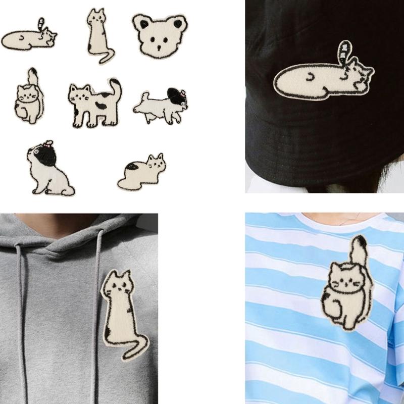 8 Pcs Cartoon Cats Iron On Patches Applique Patches Animal Repair Patches Embroidery Patches for Clothes Bag Decoration