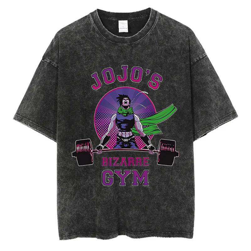 Vintage Washed TShirt Men Summer Hip Hop Streetwear T-shirt JoJo Bizarre Adventure Anime Print Cotton Casual Short Sleeve T-shirt Daily Wear Cool Top