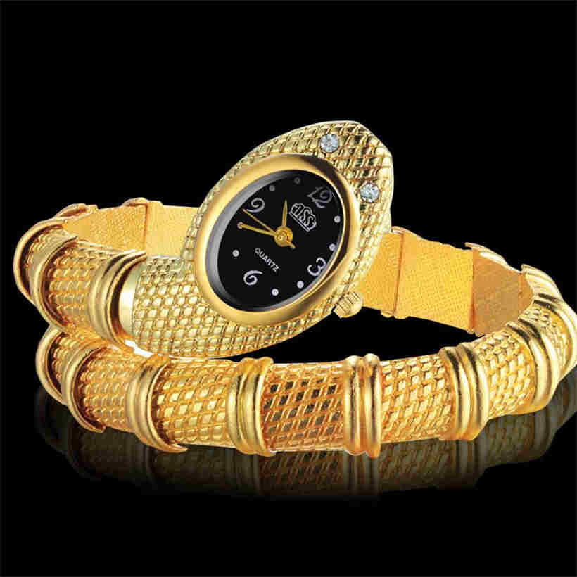 

Snake Shaped Fashion Females Bracelet Watch Unique Design Women Girl Casual Wrist Watches золотий