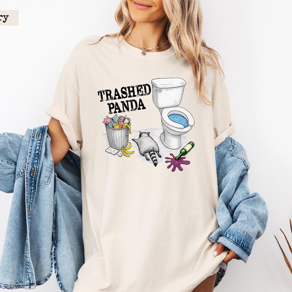 Trashed Panda Funny Drunk Raccoon Tshirt Trash Panda Humor Gift Party Animal Joke Graphic Unisex Y2K Casual Shirt Streetwear S