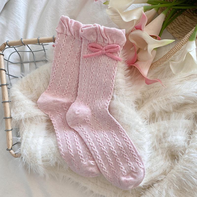 

Women s Spring and Summer Thin Bow Breathable Linen Pattern Sweet Bubble Mouth Cotton Socks 1 pair рожевий