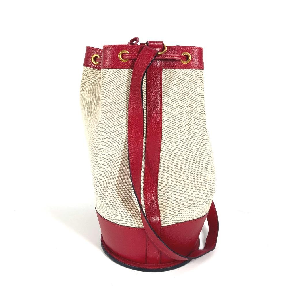 HERMES vintage Standy Crossbody Drawstring Shoulder Bag Leather/Canvas Red/Beige