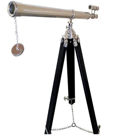 Marine Navy Blue Double Barrel Tubular Telescope Nickel Silver Finish Black Tripod Telescope