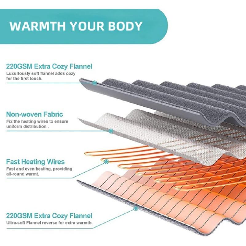 Electric Blanket Flannel Blanket Mattress Winter Machine Washable Double Layer Temperature Control Warmer Heated Throw Blanket