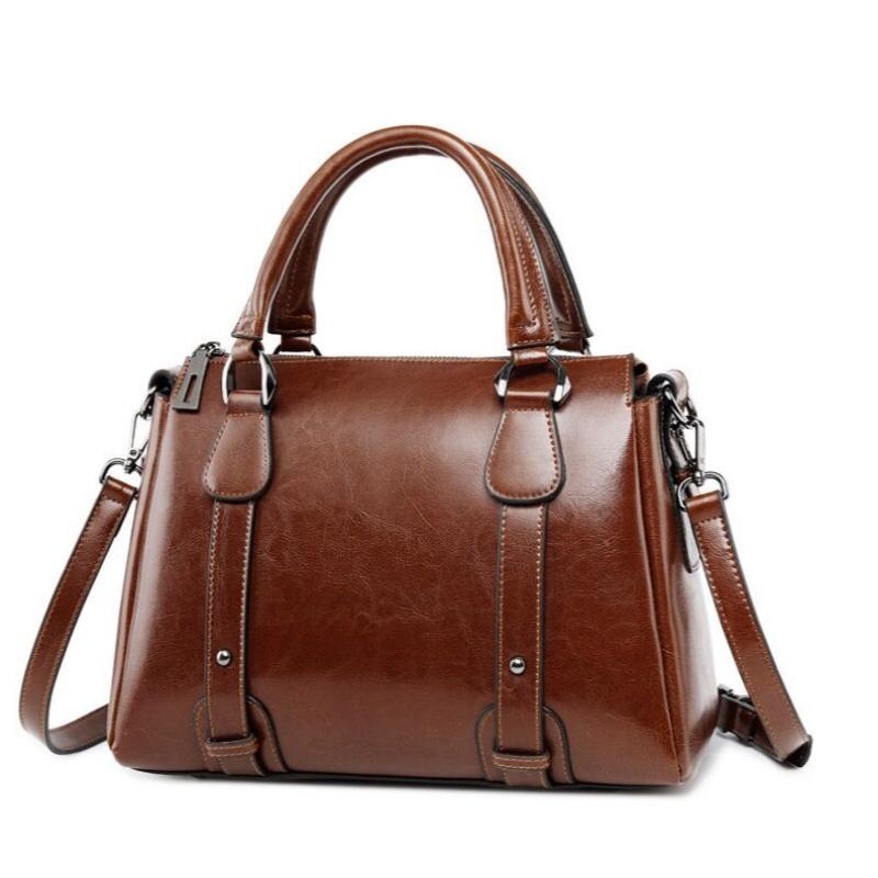 Echte leren dames schoudertas crossbody handtas met handvat, casual designer dames oliewas koeienhuid messenger tas