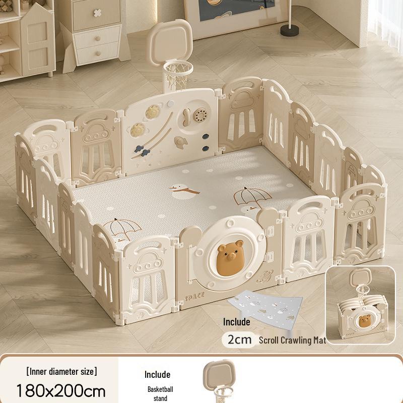Compact Foldable Baby Playpen & Safety Fence with Integrated Crawling Mat for Indoor Use