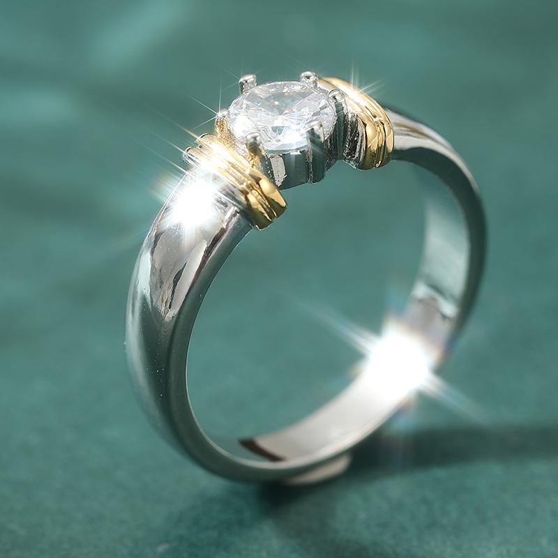 Fashion CopperPlated Synthetic Cubic Zircon Rings Simple Design Two Tone Wedding Bands Rings Women's Temperament Jewelry